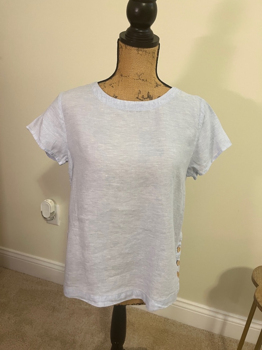Cynthia Rowley Pale Blue Short Sleeve Linen Tee